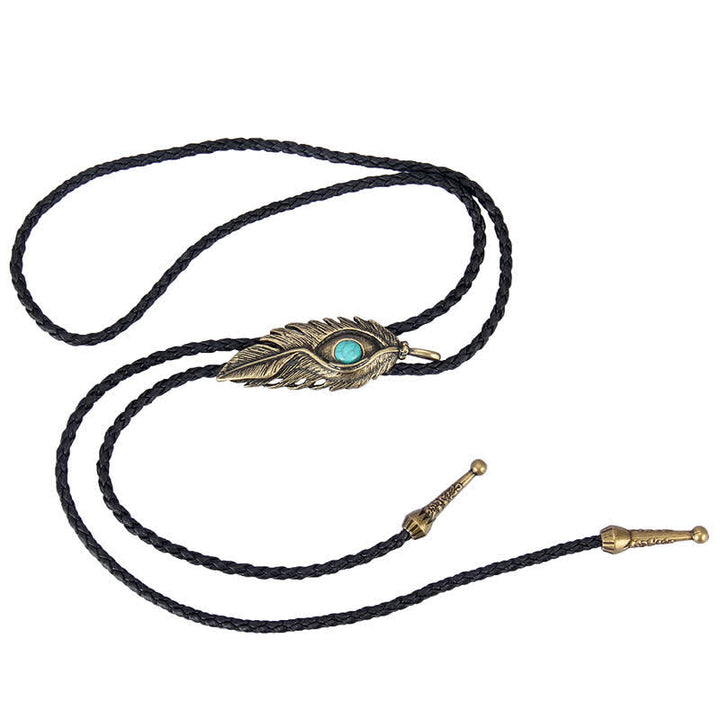 Blue Turquoise Stone Inlay Feather Shape Bolo Tie