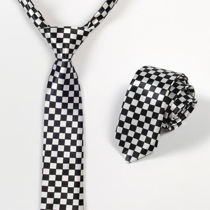 Men's Black & White Little Checks Dots Striped Necktie - image 3