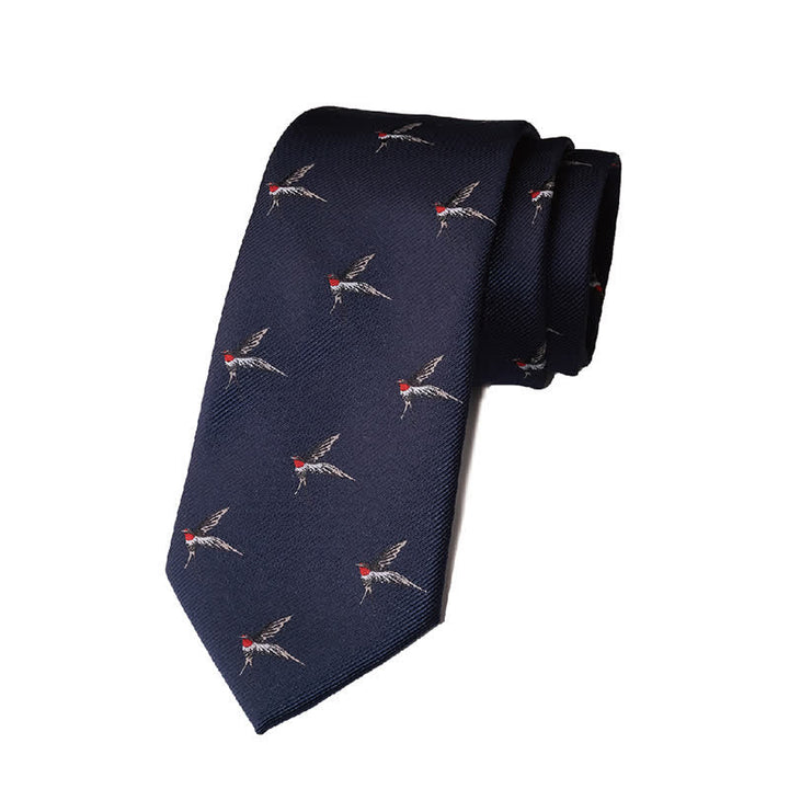 Men's Navy Blue Embroidered Woven Swallow Necktie