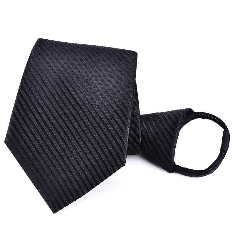 Men's Bussiness Zipper Tie Plaid Striped Necktie - Black Twill - image 11