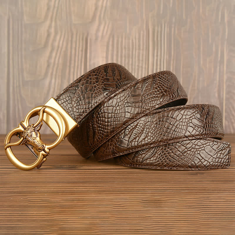 Men's Giant Ox Crocodile Pattern Leather Belt