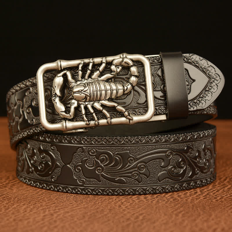 Men's Scorpion Embossed Engraved Leather Belt