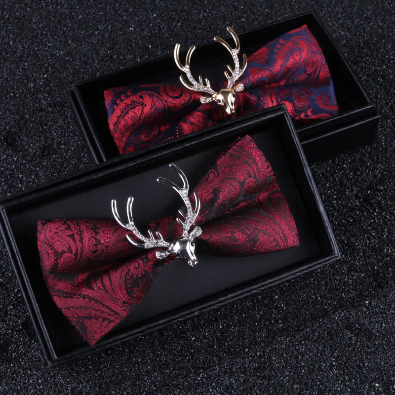 Men's Paisley Christmas Elk Head Decor Bow Tie