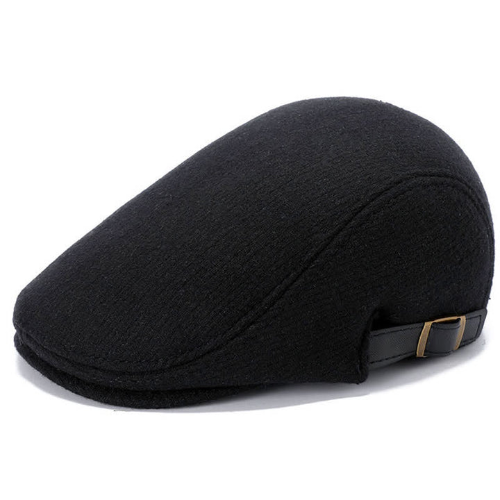 Leather Adjustable Buckle Flat Beanie Cap Beret - Solid Black - Adjustable (about 22"-23 1/4") - image 0