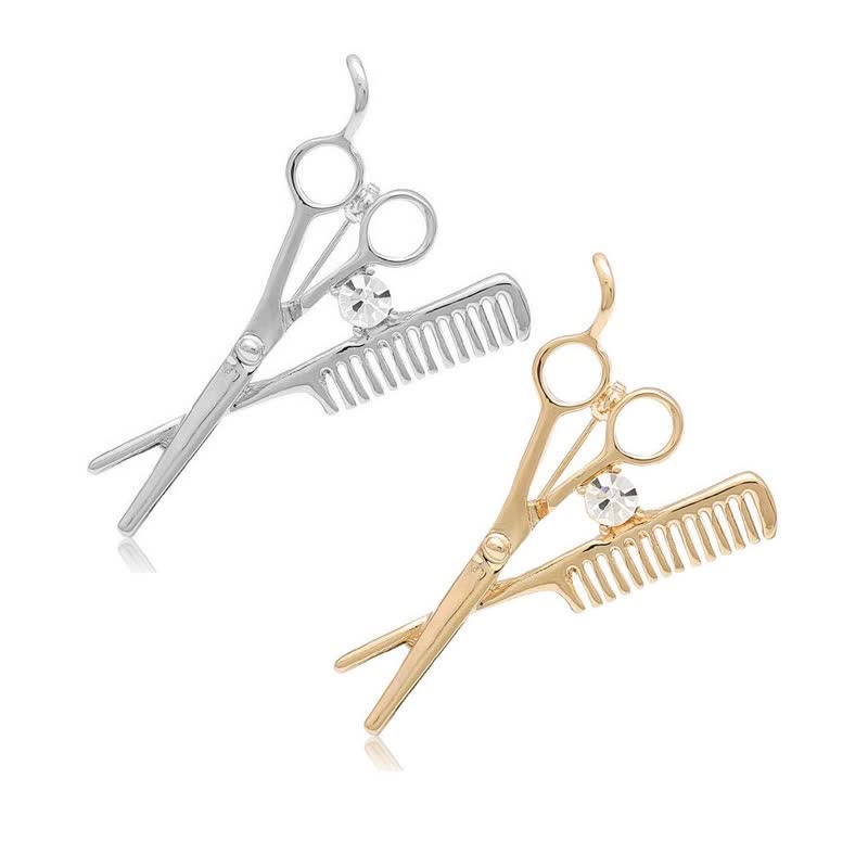 Unisex Novelty Barber Scissors Comb Brooch