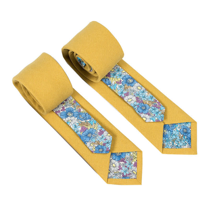 Men's Novel Plaid Floral Patchwork Necktie - Yellow - image 8