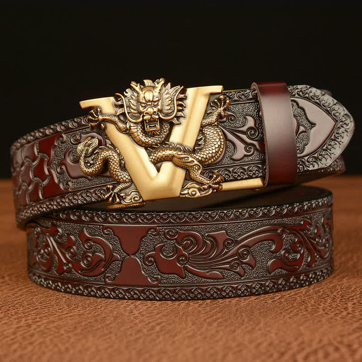 Men's Letter V Dragon Embossing Leather Belt