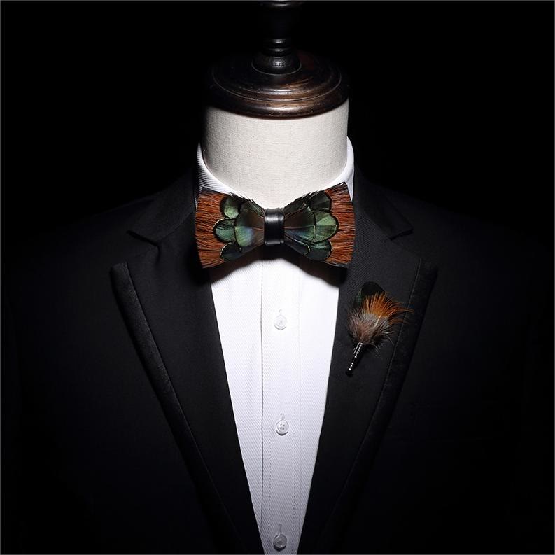 Kid's Lightgreen & Brown Feather Bow Tie