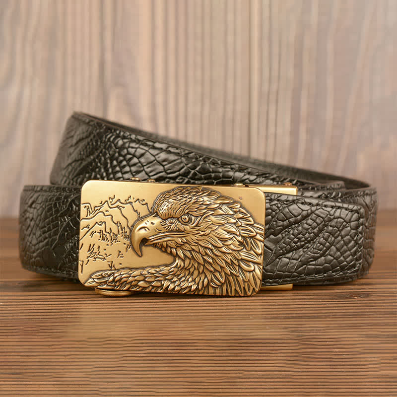 Men's Carved Eagle Crocodile Pattern Leather Belt