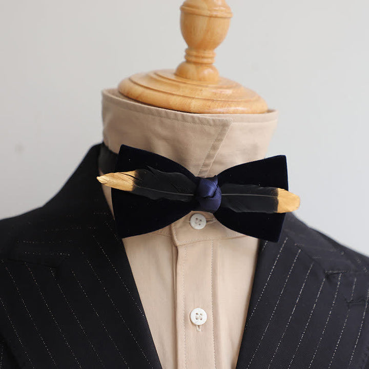 Men's Texture Velvet Feather Bow Tie