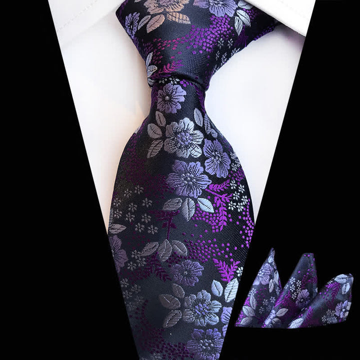 2Pcs Men's Plum Blossoms Floral Necktie Set