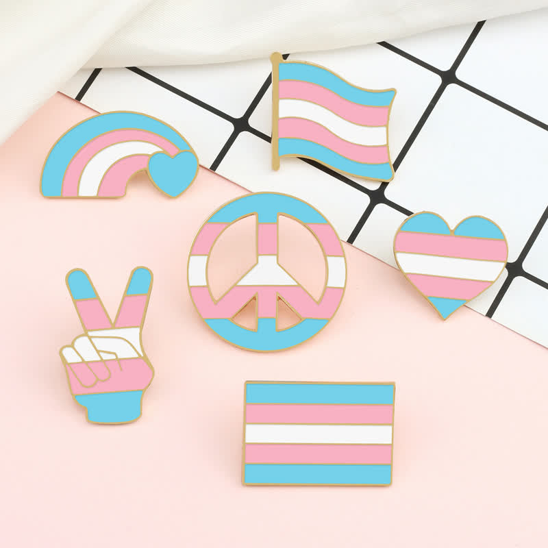 6Pcs Pride Day Pink & Blue Rainbow Flag Brooch