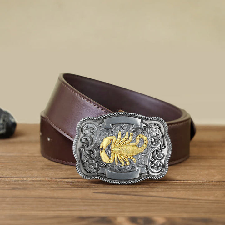 Men's DIY Gold Carving Animal Buckle Leather Belt