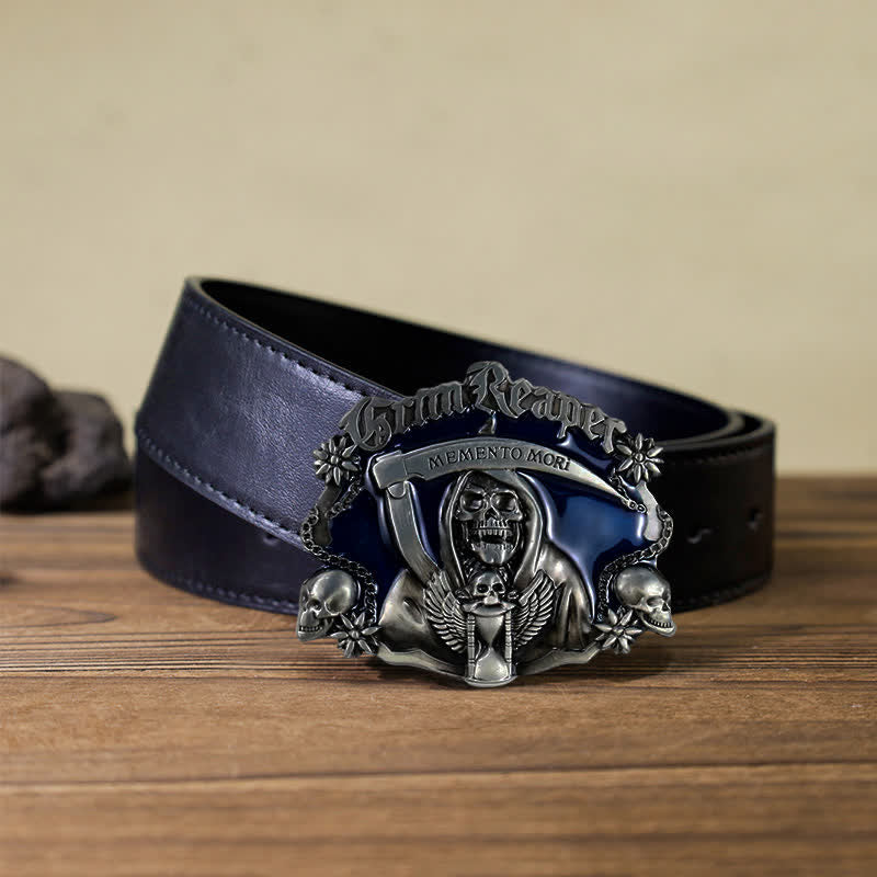 Men's DIY Death Sickle Skull Buckle Leather Belt