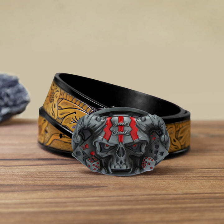 Men's DIY Skull Clown Joker Buckle Leather Belt