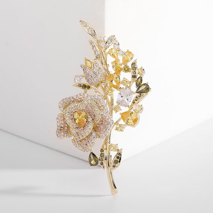 Women's Rose Flower Bouquet Zircon Brooch