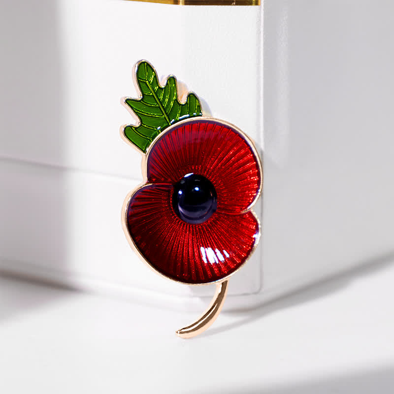 Unisex Memorial Red Poppy Leaf Brooch - image 1