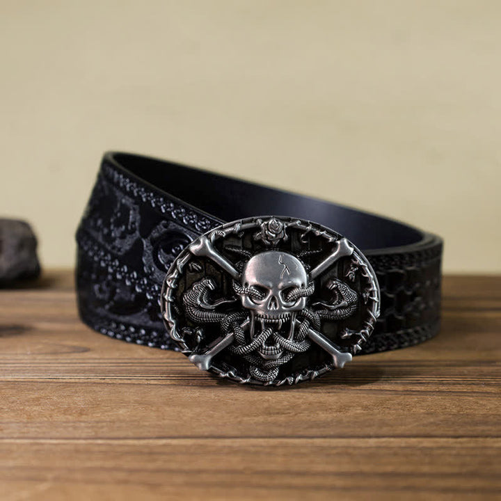 Men's DIY Gothic Cross Skull Snake Buckle Leather Belt