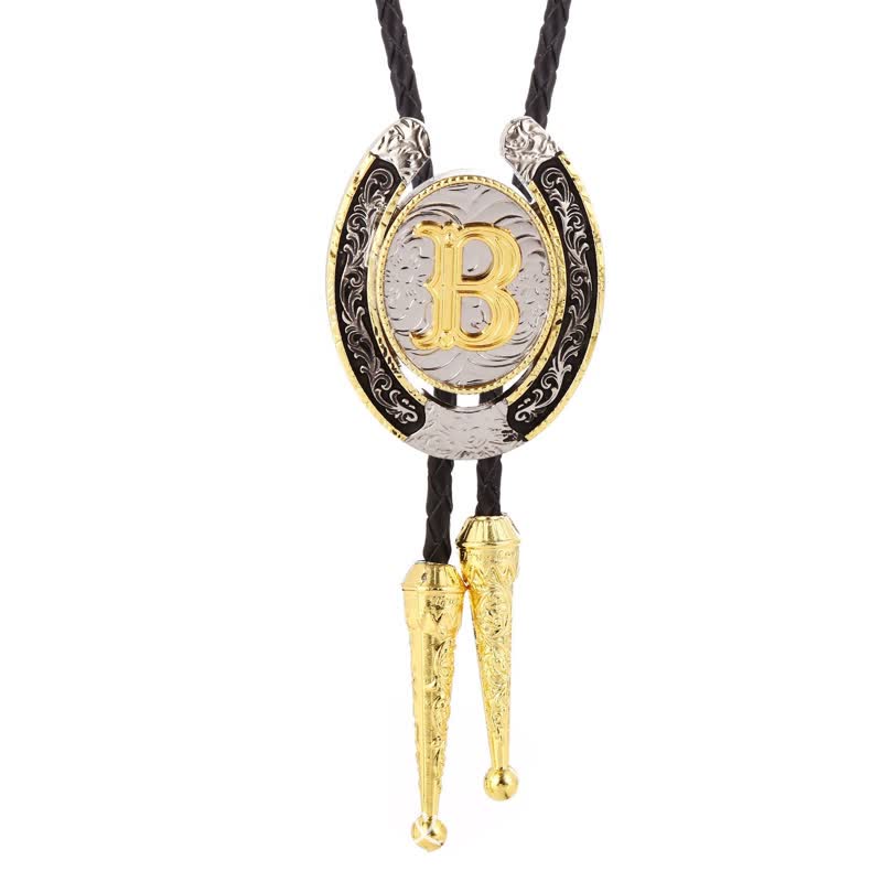 Modern Western Horseshoe Initial Letter A To Z Bolo Tie - Gold - B - image 5