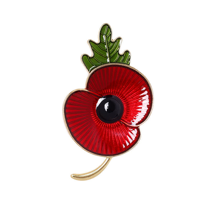 Unisex Memorial Red Poppy Leaf Brooch - image 3