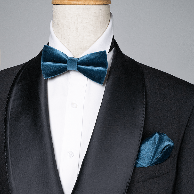 Men's Sax Blue Solid Color Velvet Bow Tie