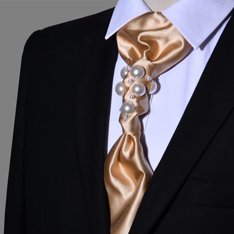 Men's Vintage Look Pearls Wedding Necktie - Champagne - image 14