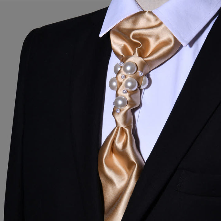 Men's Vintage Look Pearls Wedding Necktie - Champagne - image 14