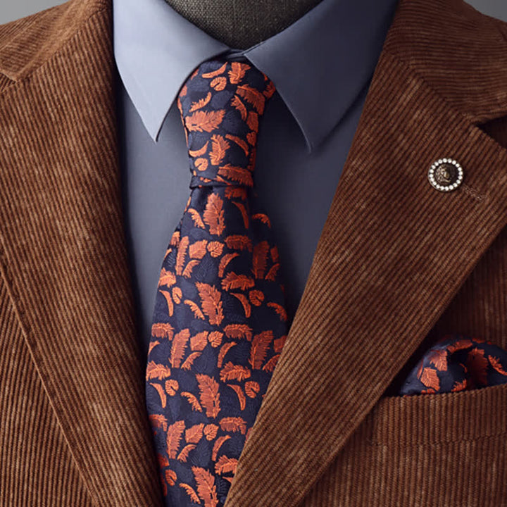 Men's Orange & Navy Feather Prints Necktie - Orange & Navy - image 0