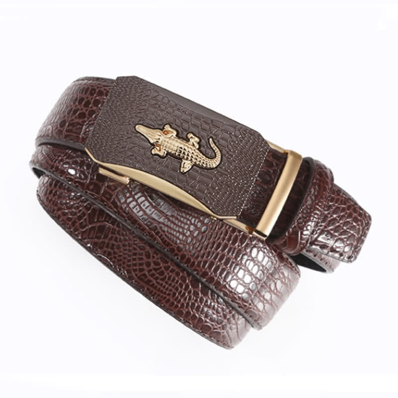 Men's Crocodile Reliefs Buckle Leather Ratchet Belt