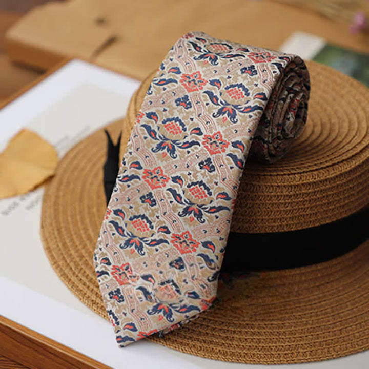 Men's Beige & Pink Exotic Mystery Lotus Necktie