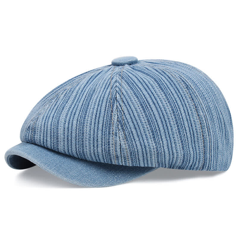Trendy Striped Octagonal Newsboy Beret Cap - Light Blue - M (22"-22 7/8") - image 6