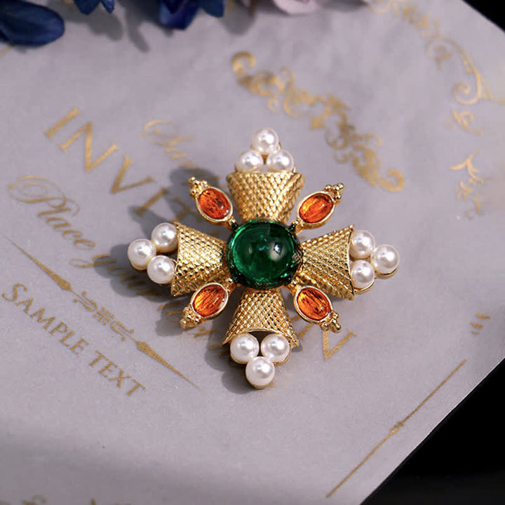 Women's Empress Baroque Cross Pearl Brooch