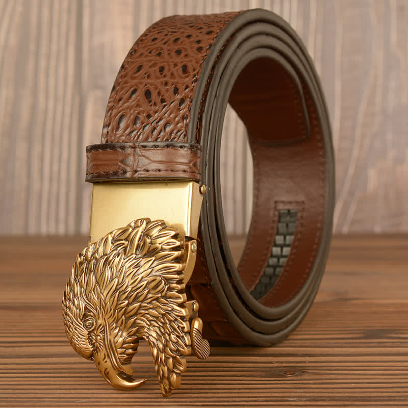 Men's Eagle Head Crocodile Embossed Leather Belt