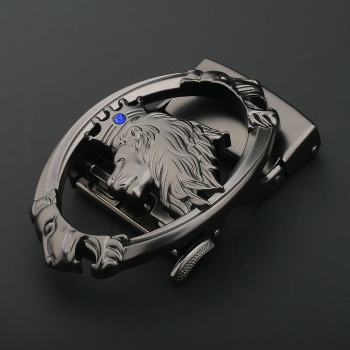 Men's DIY Lion King Oval Automatic Buckle Leather Belt