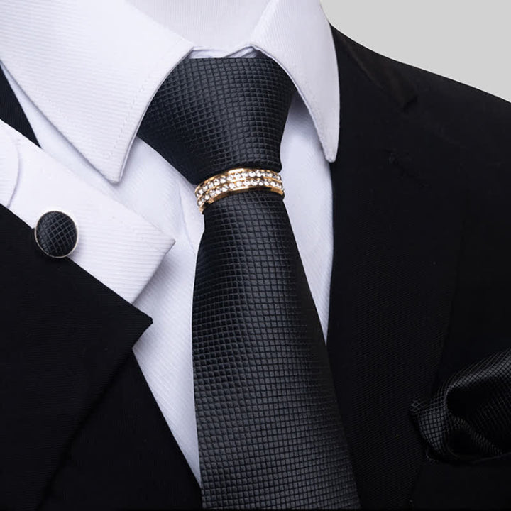 4Pcs Men's Micro-checked Necktie Set With Tie Ring