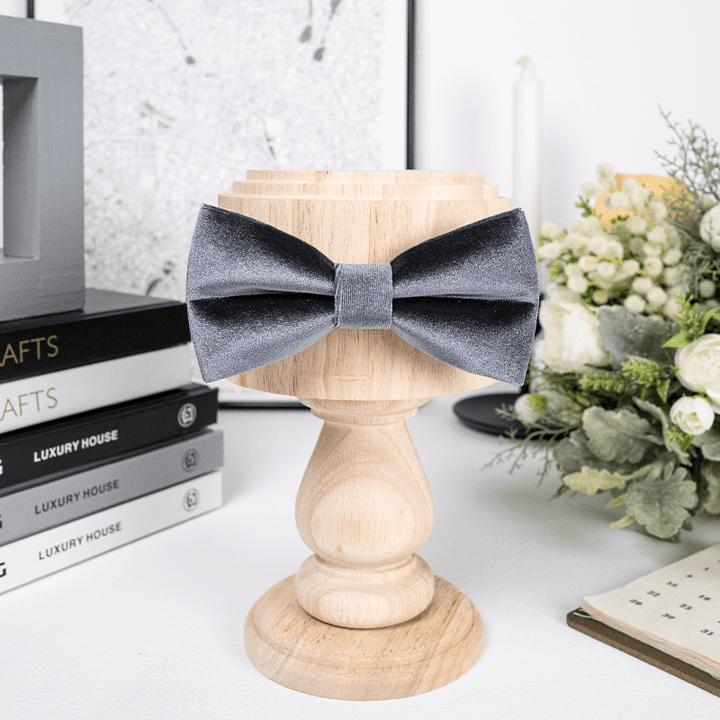 Men's Charcoal Gray Solid Color Velvet Bow Tie