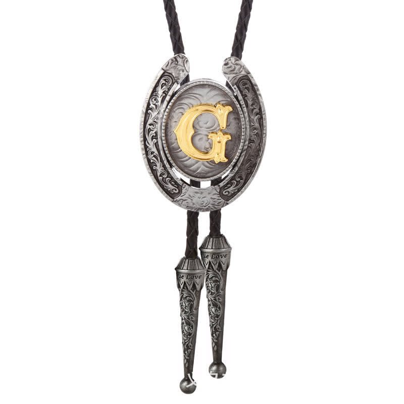 Modern Western Horseshoe Initial Letter A To Z Bolo Tie - Silver - G - image 36