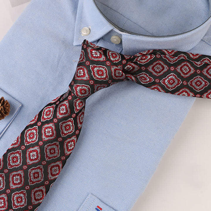 Men's Vintage Geometric Floral Motifs Necktie - Red Medallion - image 14