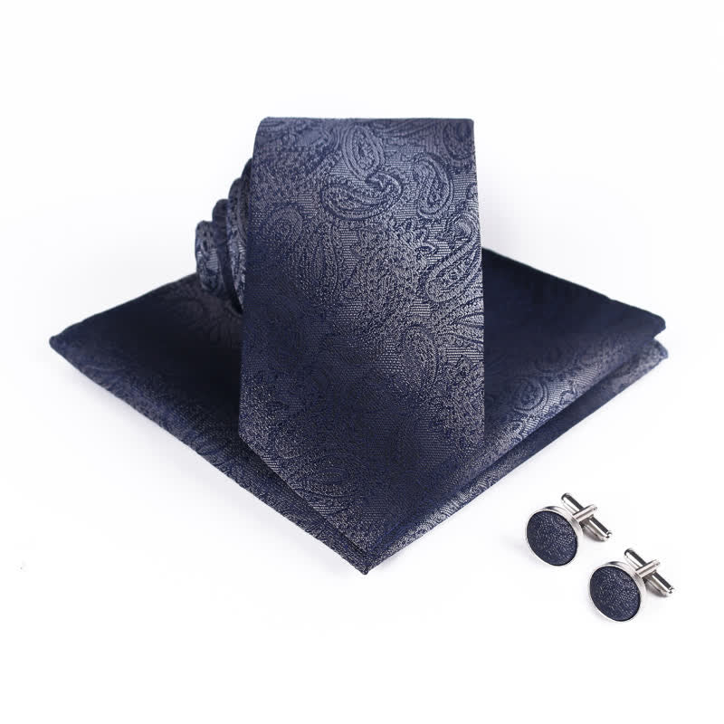 3Pcs Men's Gradient Color Paisley Necktie Set - Navy - image 0