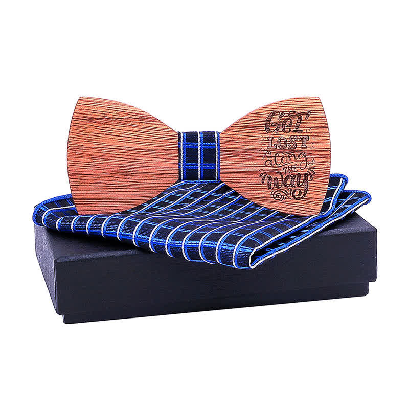 2Pcs Men's Proverbs Wooden Bow Tie Set