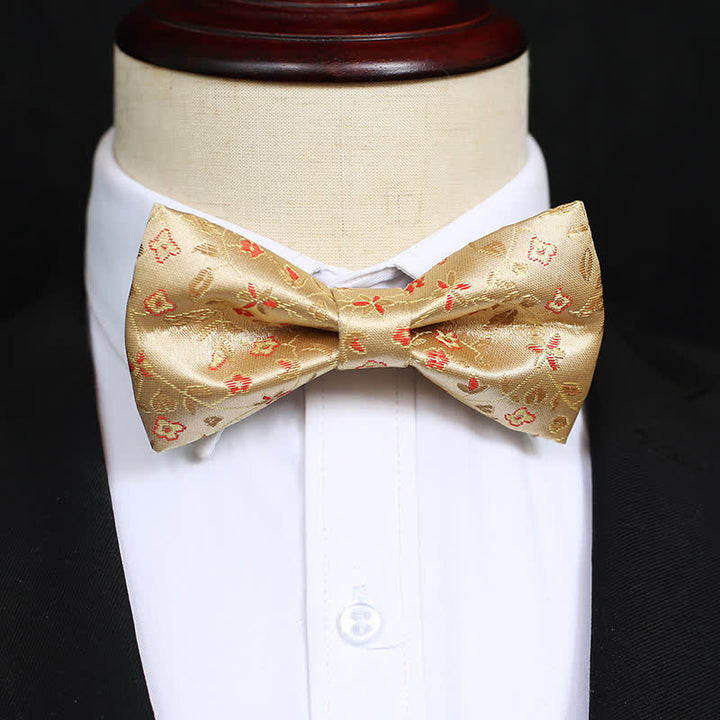 Men's lustrous Yellow & Red Flowers Bow Tie