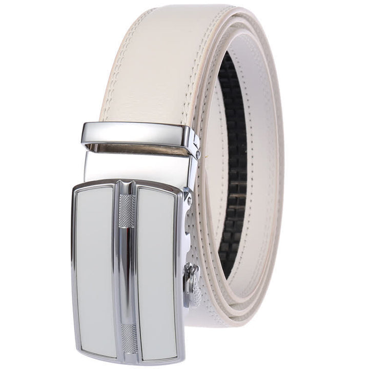 Men's Simple Hollow Automatic Buckle Leather Belt - White - 46 - image 13