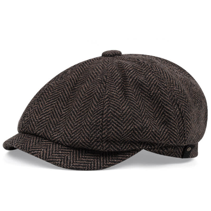 Vintage Striped Herringbone Octagonal Beret Cap - Coffee - XL (24"-24 1/2") - image 0