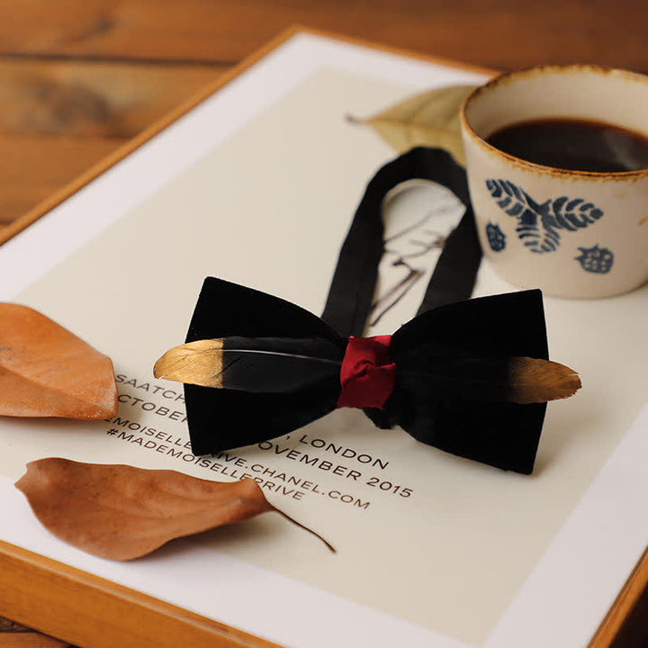 Men's Texture Velvet Feather Bow Tie