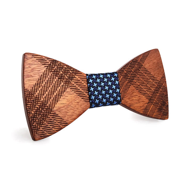 Men's Star Checker Pattern Wooden Bow Tie