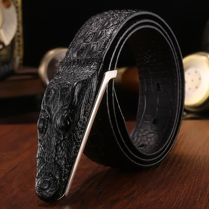 Men's Lifelike Crocodile Head Buckle Leather Belt