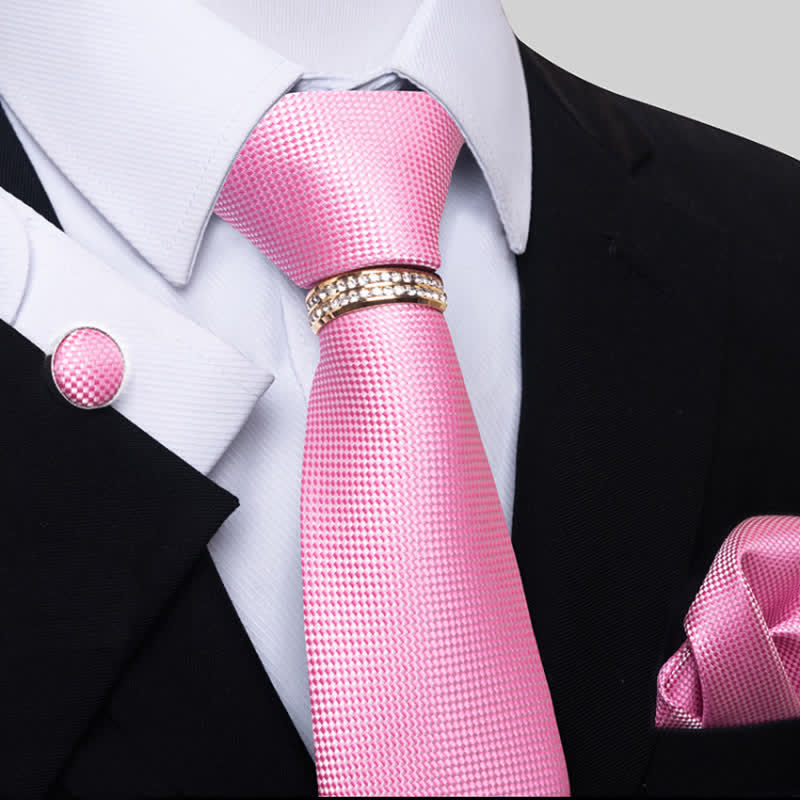 4Pcs Men's Micro-checked Necktie Set With Tie Ring