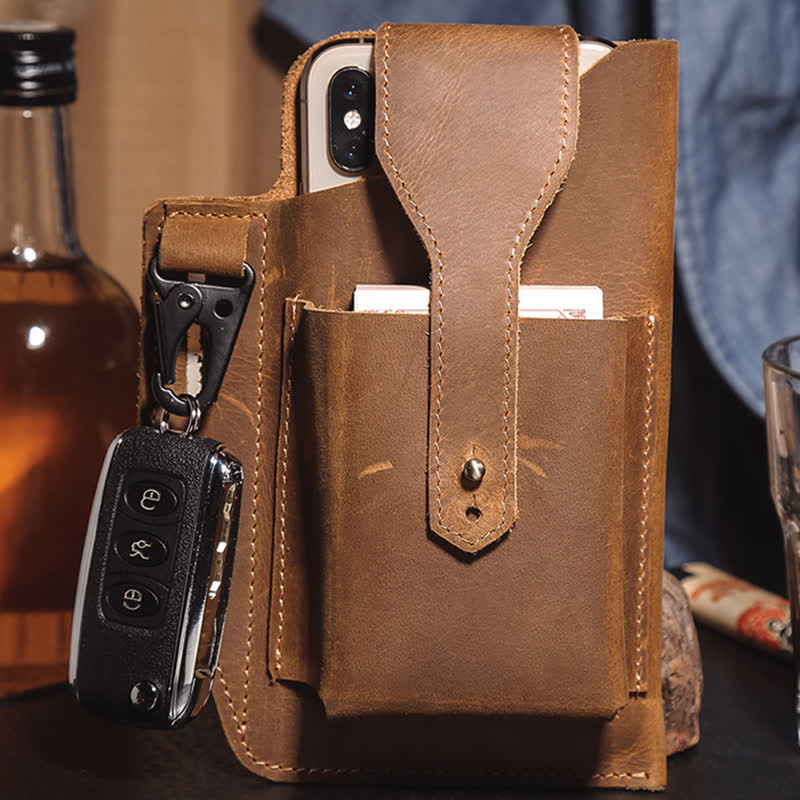 Minimalist Phone Crazy Horse Leather Belt Bag