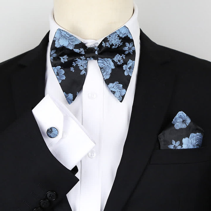 3Pcs Men's Oversized Pointed Paisley Floral Bow Tie Set