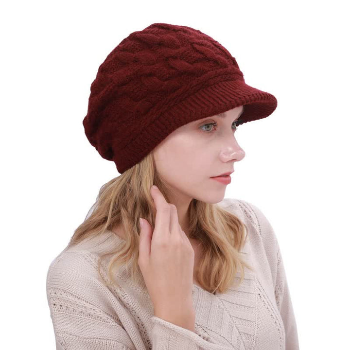 Women's Slouchy Fluffy Lining Visor Beanie Hat